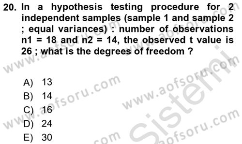 Statistics 2 Dersi 2024 - 2025 Yılı (Vize) Ara Sınav Soruları 20. Soru