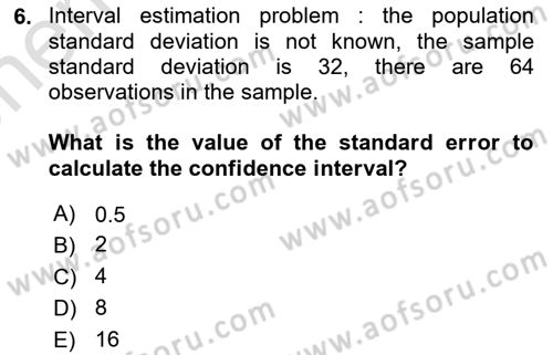 Statistics 2 Dersi 2024 - 2025 Yılı (Vize) Ara Sınav Soruları 6. Soru