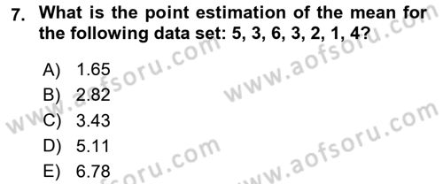 Statistics 2 Dersi 2024 - 2025 Yılı (Vize) Ara Sınav Soruları 7. Soru