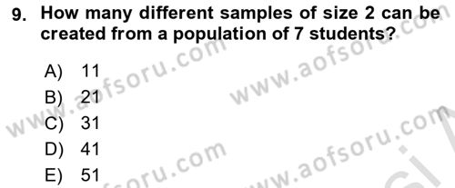 Statistics 2 Dersi 2024 - 2025 Yılı (Vize) Ara Sınav Soruları 9. Soru