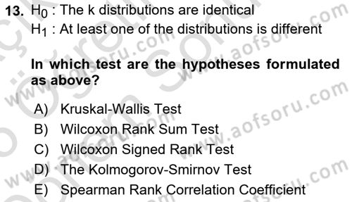 Statistics 2 Dersi 2024 - 2025 Yılı (Final) Dönem Sonu Sınav Soruları 13. Soru