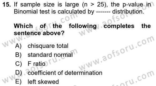 Statistics 2 Dersi 2024 - 2025 Yılı (Final) Dönem Sonu Sınav Soruları 15. Soru