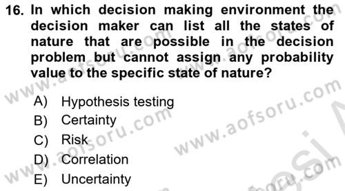 Statistics 2 Dersi 2024 - 2025 Yılı (Final) Dönem Sonu Sınav Soruları 16. Soru