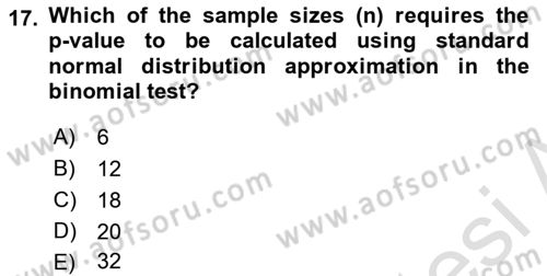 Statistics 2 Dersi 2024 - 2025 Yılı Yaz Okulu Sınav Soruları 17. Soru
