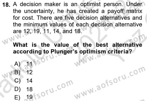 Statistics 2 Dersi 2024 - 2025 Yılı Yaz Okulu Sınav Soruları 18. Soru