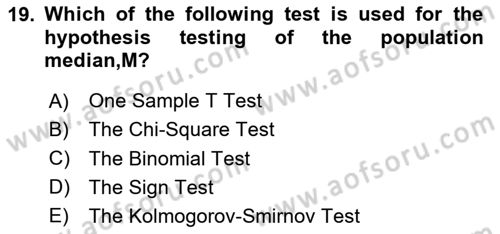 Statistics 2 Dersi 2024 - 2025 Yılı Yaz Okulu Sınav Soruları 19. Soru