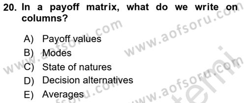 Statistics 2 Dersi 2024 - 2025 Yılı Yaz Okulu Sınav Soruları 20. Soru