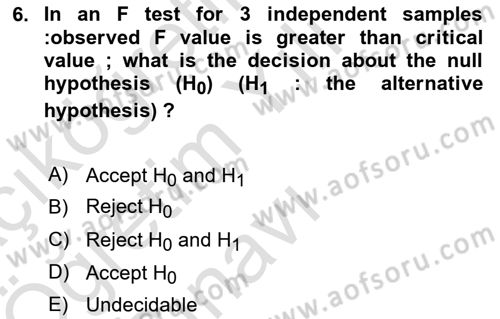 Statistics 2 Dersi 2024 - 2025 Yılı Yaz Okulu Sınav Soruları 6. Soru