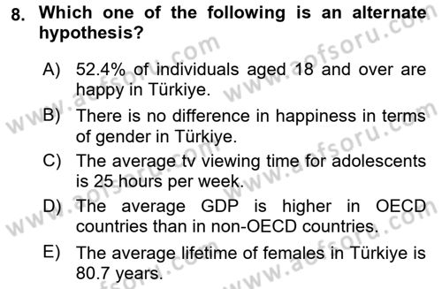 Statistics 2 Dersi 2024 - 2025 Yılı Yaz Okulu Sınav Soruları 8. Soru