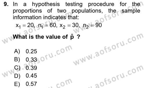 Statistics 2 Dersi 2024 - 2025 Yılı Yaz Okulu Sınav Soruları 9. Soru