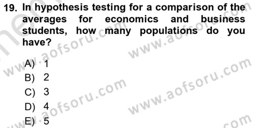 Statistics 2 Dersi 2025 - 2026 Yılı (Vize) Ara Sınav Soruları 19. Soru