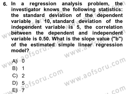 Statistics 2 Dersi 2025 - 2026 Yılı (Final) Dönem Sonu Sınav Soruları 6. Soru
