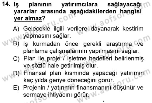 Proje Analizi ve Değerlendirme Dersi 2012 - 2013 Yılı (Vize) Ara Sınav Soruları 14. Soru