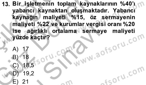 Proje Analizi ve Değerlendirme Dersi 2014 - 2015 Yılı (Final) Dönem Sonu Sınav Soruları 13. Soru