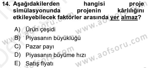 Proje Analizi ve Değerlendirme Dersi 2015 - 2016 Yılı Tek Ders Sınav Soruları 14. Soru