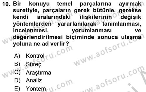 Proje Analizi ve Değerlendirme Dersi 2016 - 2017 Yılı 3 Ders Sınav Soruları 10. Soru