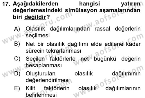 Proje Analizi ve Değerlendirme Dersi 2016 - 2017 Yılı 3 Ders Sınav Soruları 17. Soru