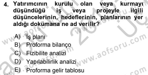 Proje Analizi ve Değerlendirme Dersi 2016 - 2017 Yılı 3 Ders Sınav Soruları 4. Soru