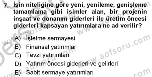 Proje Analizi ve Değerlendirme Dersi 2016 - 2017 Yılı 3 Ders Sınav Soruları 7. Soru