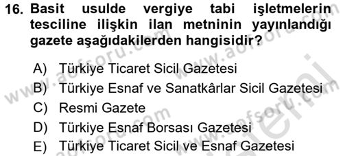 Proje Analizi ve Değerlendirme Dersi 2016 - 2017 Yılı (Vize) Ara Sınav Soruları 16. Soru