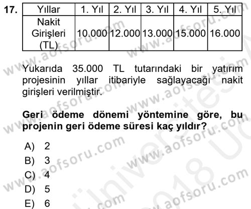 Proje Analizi ve Değerlendirme Dersi 2017 - 2018 Yılı 3 Ders Sınav Soruları 17. Soru