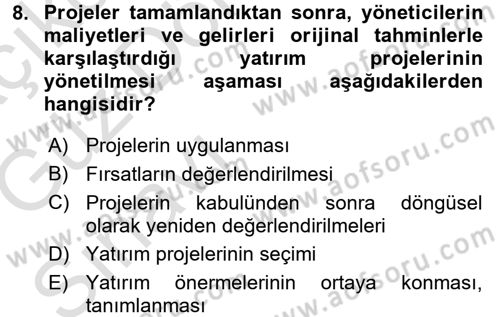 Proje Analizi ve Değerlendirme Dersi 2017 - 2018 Yılı (Vize) Ara Sınav Soruları 8. Soru