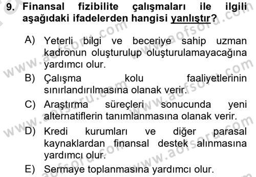 Proje Analizi ve Değerlendirme Dersi 2017 - 2018 Yılı (Vize) Ara Sınav Soruları 9. Soru