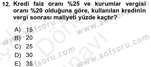 Proje Analizi ve Değerlendirme Dersi 2017 - 2018 Yılı (Final) Dönem Sonu Sınav Soruları 12. Soru