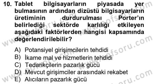 İş Planı Dersi 2012 - 2013 Yılı (Vize) Ara Sınav Soruları 10. Soru