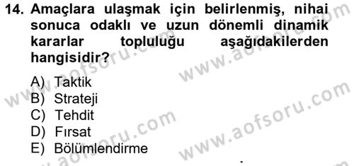 İş Planı Dersi 2012 - 2013 Yılı (Vize) Ara Sınav Soruları 14. Soru