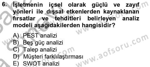 İş Planı Dersi 2012 - 2013 Yılı (Vize) Ara Sınav Soruları 6. Soru