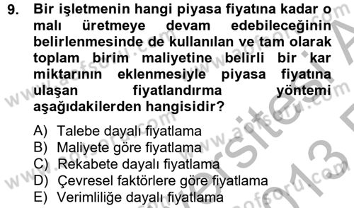 İş Planı Dersi 2012 - 2013 Yılı (Vize) Ara Sınav Soruları 9. Soru
