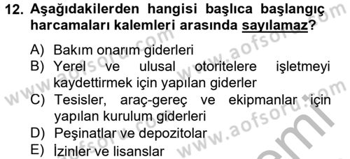 İş Planı Dersi 2012 - 2013 Yılı (Final) Dönem Sonu Sınav Soruları 12. Soru