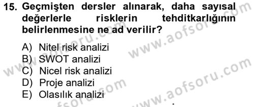 İş Planı Dersi 2012 - 2013 Yılı (Final) Dönem Sonu Sınav Soruları 15. Soru