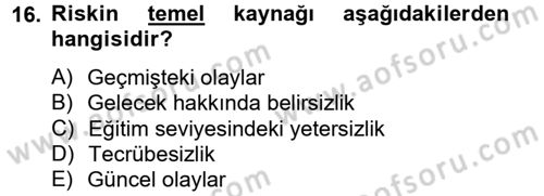 İş Planı Dersi 2012 - 2013 Yılı (Final) Dönem Sonu Sınav Soruları 16. Soru