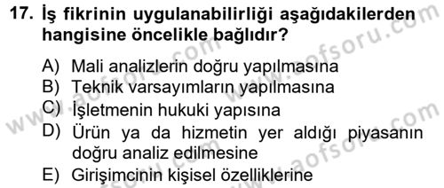 İş Planı Dersi 2012 - 2013 Yılı (Final) Dönem Sonu Sınav Soruları 17. Soru