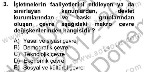 İş Planı Dersi 2012 - 2013 Yılı (Final) Dönem Sonu Sınav Soruları 3. Soru