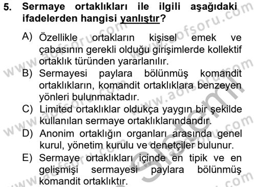 İş Planı Dersi 2012 - 2013 Yılı (Final) Dönem Sonu Sınav Soruları 5. Soru