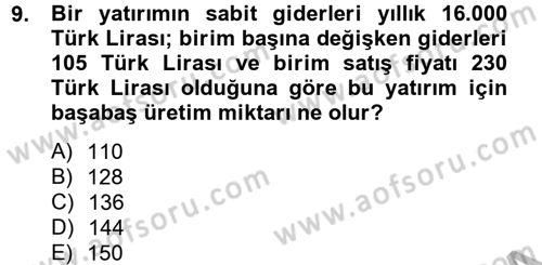 İş Planı Dersi 2012 - 2013 Yılı (Final) Dönem Sonu Sınav Soruları 9. Soru