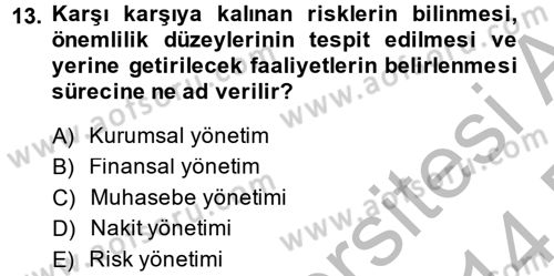 İş Planı Dersi 2013 - 2014 Yılı (Final) Dönem Sonu Sınav Soruları 13. Soru