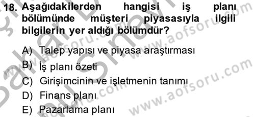 İş Planı Dersi 2013 - 2014 Yılı (Final) Dönem Sonu Sınav Soruları 18. Soru