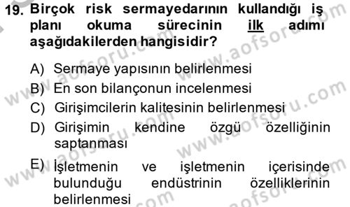 İş Planı Dersi 2013 - 2014 Yılı (Final) Dönem Sonu Sınav Soruları 19. Soru