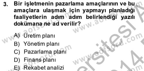 İş Planı Dersi 2013 - 2014 Yılı (Final) Dönem Sonu Sınav Soruları 3. Soru
