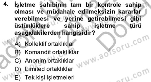 İş Planı Dersi 2013 - 2014 Yılı (Final) Dönem Sonu Sınav Soruları 4. Soru