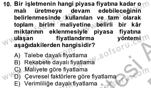 İş Planı Dersi 2014 - 2015 Yılı (Vize) Ara Sınav Soruları 10. Soru