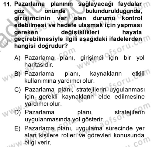 İş Planı Dersi 2014 - 2015 Yılı (Vize) Ara Sınav Soruları 11. Soru