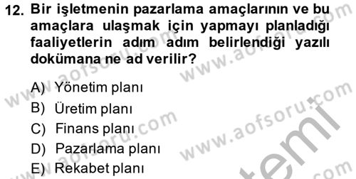 İş Planı Dersi 2014 - 2015 Yılı (Vize) Ara Sınavı 12. Soru