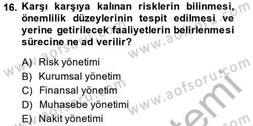 İş Planı Dersi 2014 - 2015 Yılı (Final) Dönem Sonu Sınav Soruları 16. Soru