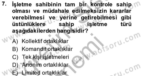 İş Planı Dersi 2014 - 2015 Yılı (Final) Dönem Sonu Sınav Soruları 7. Soru