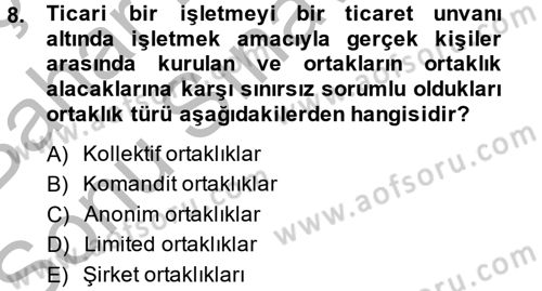İş Planı Dersi 2014 - 2015 Yılı (Final) Dönem Sonu Sınav Soruları 8. Soru